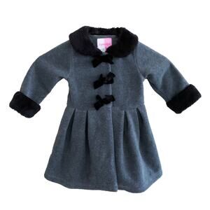 Sophie Rose Fleece Bow Dress Coat Grey Faux Fur Cuff Cozy Toddler Size 18 MOS
